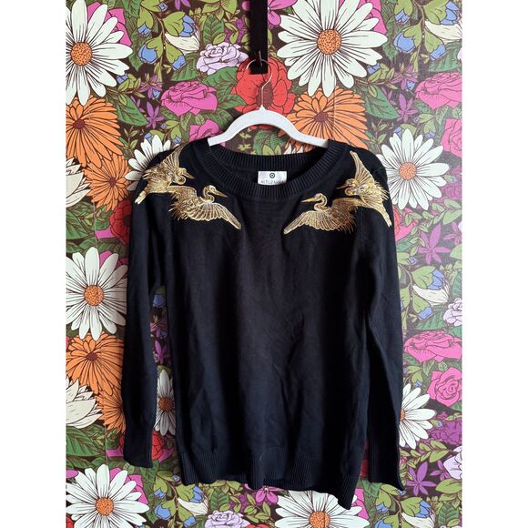 Altuzarra for Target Crane Sweater in Black Size Small Knit Gold Embroidery - Picture 2 of 5